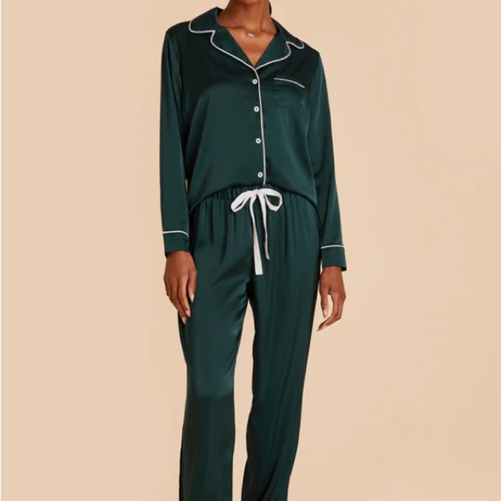 Birdy Grey Jonny Long Sleeves And Pants Satin PJ Set Emerald Green Medium